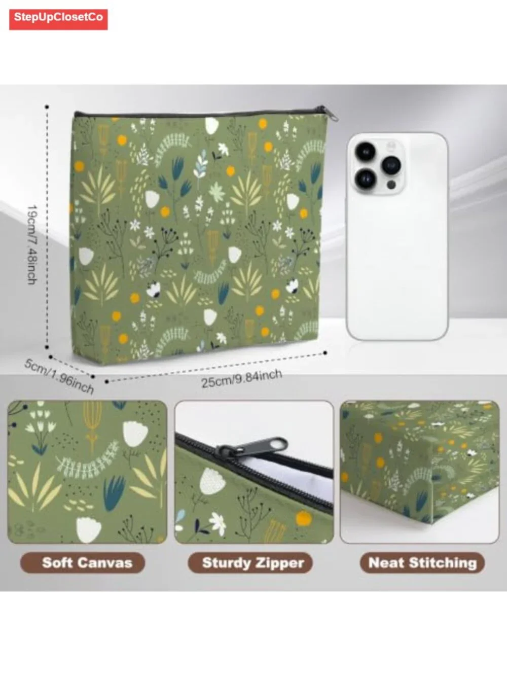 Canvas Makeup Bag Large Travel Cosmetic Pouch Zipper Closure Organizer